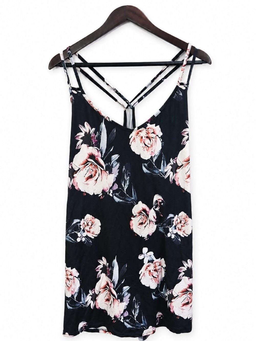 Ekouaer Navy Floral Spaghetti Strap Mini Dress Sz XL
